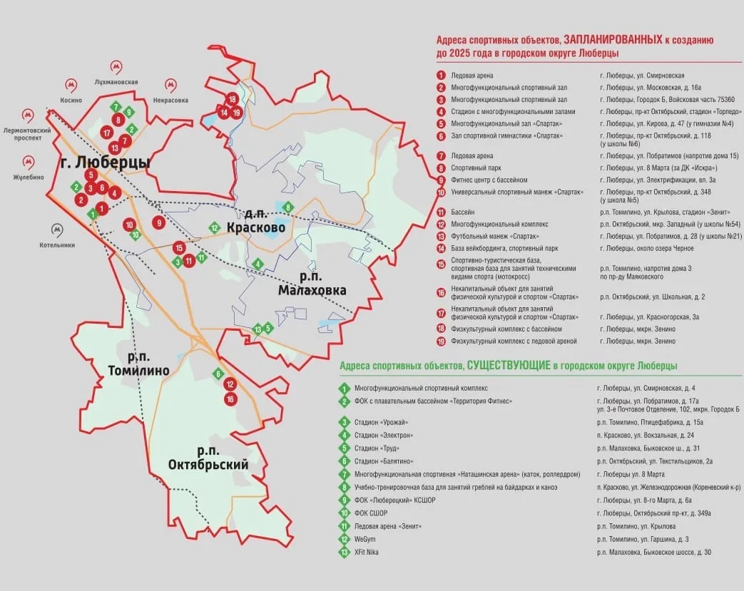 За три года в Люберцах построят 19 новых спортивных объектов