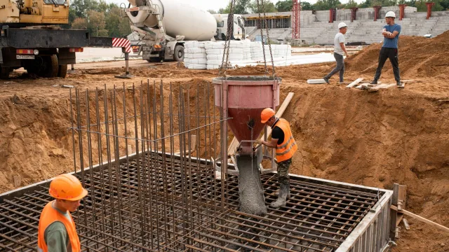 В рамках реконструкции стадиона «Торпедо» в Люберцах рабочие завершают монолитные работы