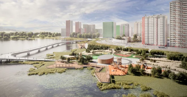 Специалисты монтируют каркас экотропы со стороны Люберец в парке «Дружба»